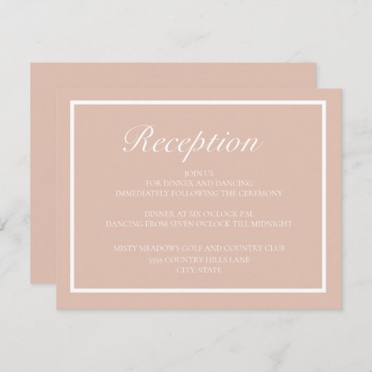 Elegant modern roze en witbruiloft informatiekaartje (Voorkant / Achterkant)