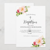 Elegant modern Roze Floral Baptisme Kaart (Voorkant / Achterkant)