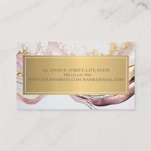 Elegant Modern Roze Marmeren Goud Visitekaartje (Achterkant)