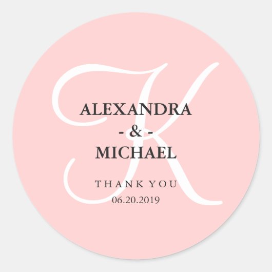 Elegant Modern Roze Monogram en Dank u Ronde Sticker (Voorkant)