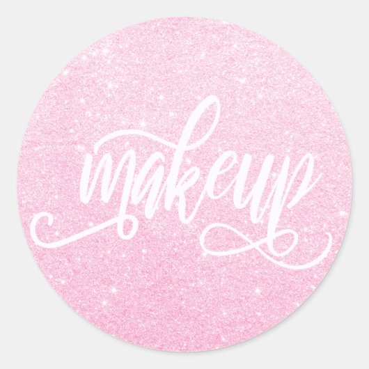 Elegant modern roze roze roos goudglitter make-up ronde sticker (Voorkant)