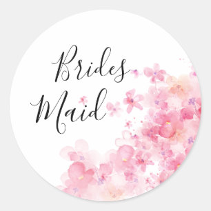 Elegant modern roze waterverf floranje bruidsmeisj ronde sticker