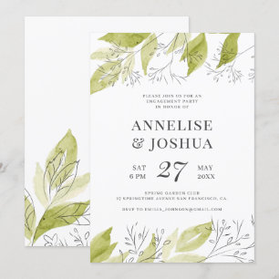 Elegant modern rustiek groen en wit verloving kaart