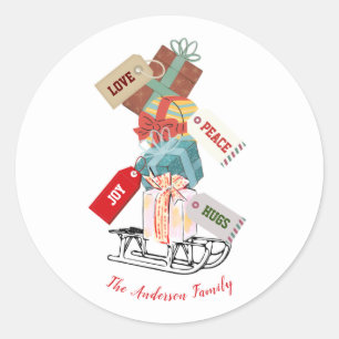 Elegant Modern Rustiek Rood Wit Groen Kerstmis Ronde Sticker