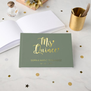 Elegant Modern Sage Gold Quinceañera Gastenboek