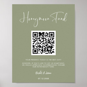 Elegant & modern Sage Green Honeymoon Fonds QR Cod Poster