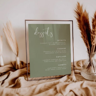 Elegant Modern Sage Green Wedding Dessert Bar bord Poster