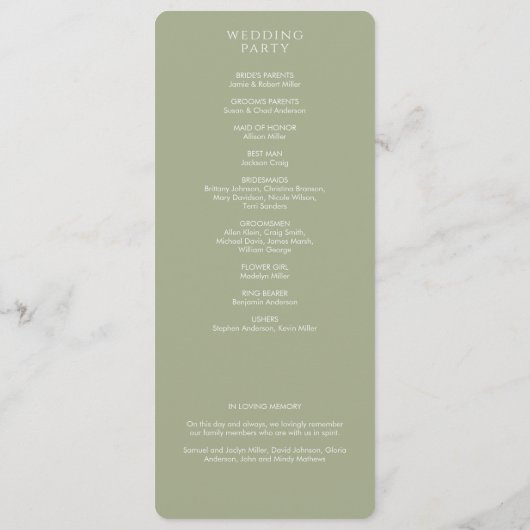 Elegant Modern Sage Green Wedding Programma (Achterkant)