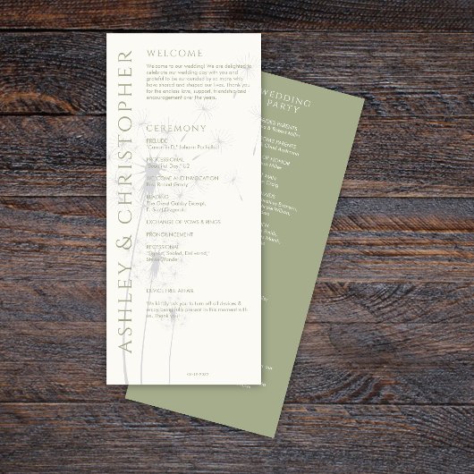 Elegant Modern Sage Green Wedding Programma