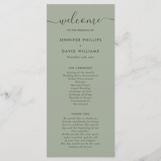 Elegant Modern Sage Green Wedding Programma (Voorkant)