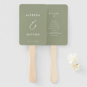 Elegant & Modern Sage Green Wedding programma Handwaaier