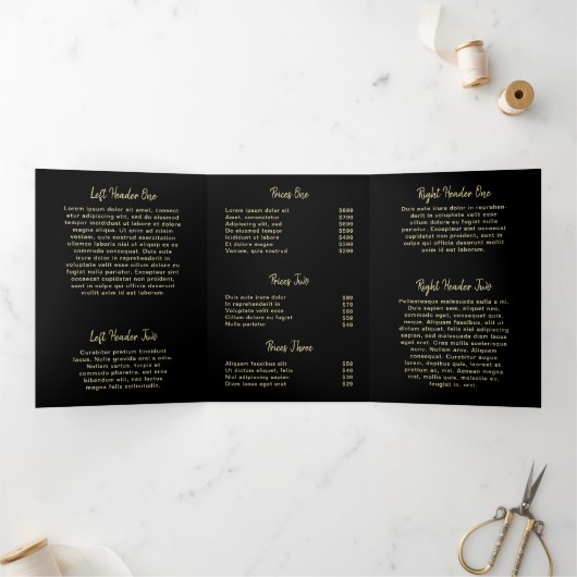 Elegant Modern Salon Black Gold Trifold Brochure Drieluik Kaart (Binnen)