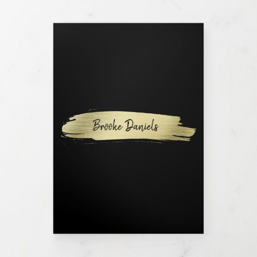 Elegant Modern Salon Black Gold Trifold Brochure Drieluik Kaart (Cover)