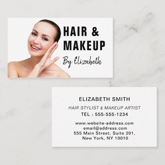 Elegant Modern Salon Haarstylist Fotoscript Visitekaartje (Voorkant / Achterkant)