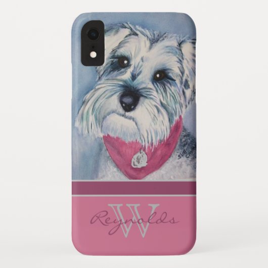 Elegant Modern Schnauzer w Fuchsia Monogram Naam Case-Mate iPhone Case (Achterkant)