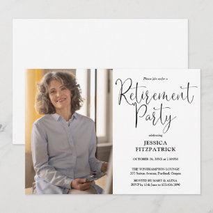 Elegant Modern Schrift Foto Pensioenfeest Kaart