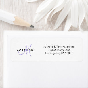 Elegant Modern Schrift Monogram Lila Adres Etiket
