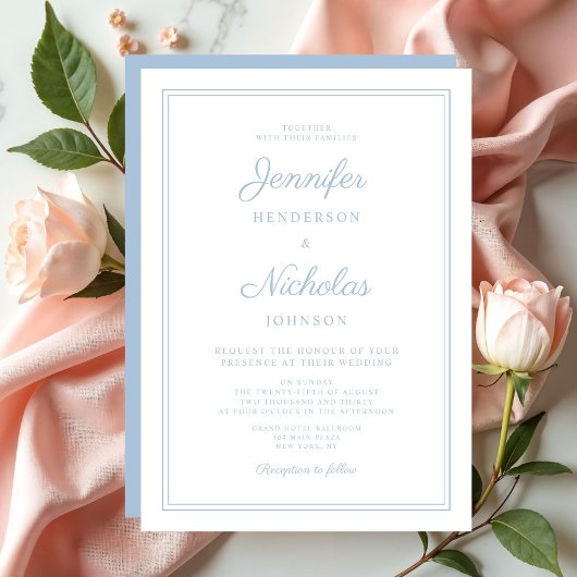 Elegant Modern Schrift Poederblauwe Trouw Kaart