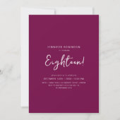 Elegant modern script 18e verjaardag magenta kaart (Voorkant)