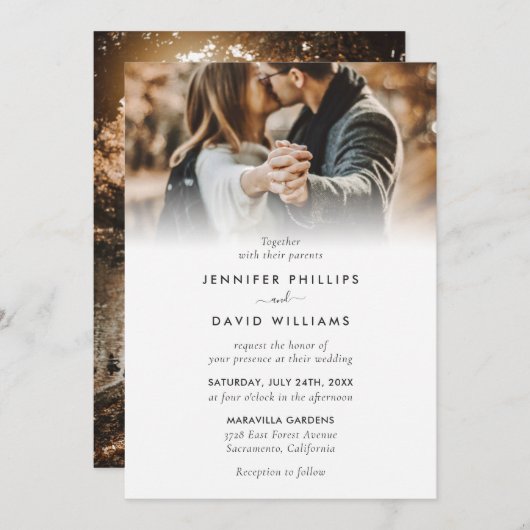 Elegant modern script 2 Photo Wedding Invitation Kaart (Voorkant / Achterkant)