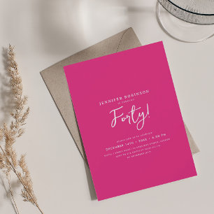 Elegant Modern Script 40th Birthday Hot Pink Kaart