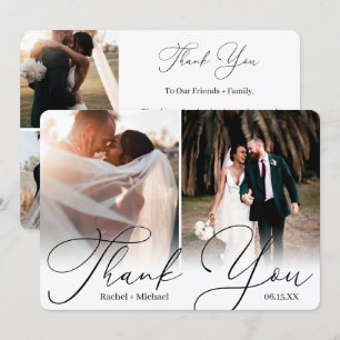 Elegant modern script 4 Photo Wedding Guest Bedankkaart