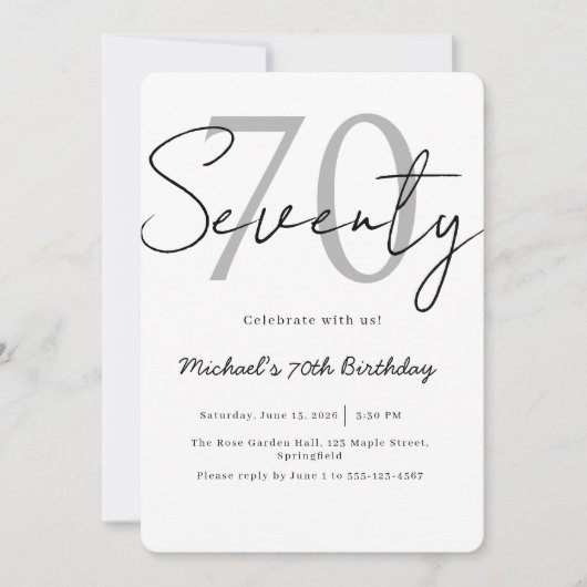 Elegant Modern Script 70th Birthday Invitation (Devant)