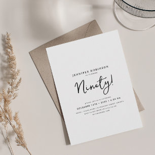 Elegant Modern Script 90th Birthday Zwart & Wit Kaart