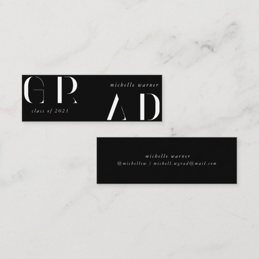 elegant modern script afstuderen name card mini visitekaartje (Voorkant / Achterkant)