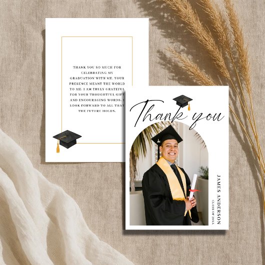 Elegant Modern Script Arch Photo Graduation Bedankkaart