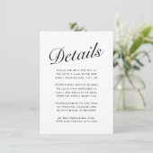 Elegant Modern Script Black White Guest Info. Card Feestdagenkaart (Staand voorkant)