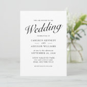 Elegant Modern Script Black + White Wedding Invite Feestdagenkaart (Staand voorkant)