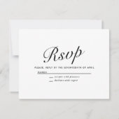 Elegant Modern Script Black + White Wedding RSVP Feestdagenkaart (Voorkant)
