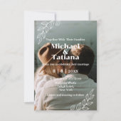 Elegant modern script botanische boho foto bruilof kaart (Voorkant)