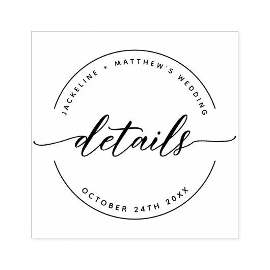 Elegant modern script, bruiloft, aangepaste "detai 	rubberstempel (Afrduk)