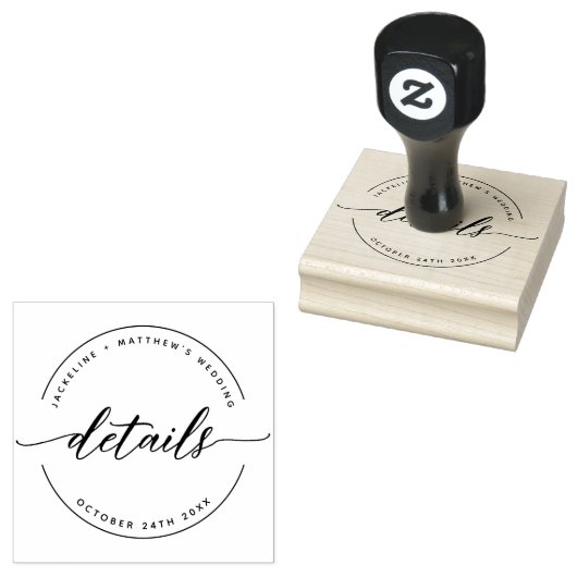 Elegant modern script, bruiloft, aangepaste "detai 	rubberstempel (Gestempeld)