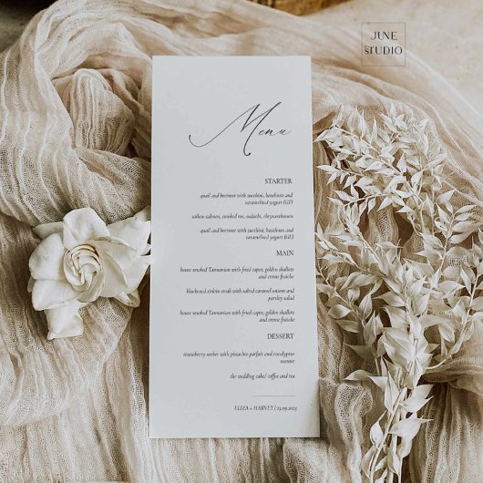 Elegant modern script bruiloft menu