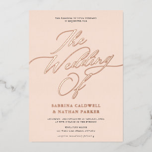 Elegant Modern Script Bruiloft Roze Goud Folie Uitnodiging