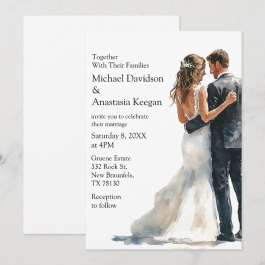 elegant modern script budget wedding invitation   (Devant / Derrière)