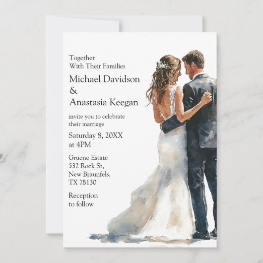 elegant modern script budget wedding invitation   notitiekaartje (Voorkant)