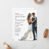 elegant modern script budget wedding invitation   notitiekaartje (Voorkant / Achterkant in situ)
