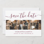 Elegant Modern Script Burgundy 4 Foto Save The Date (Voorkant)