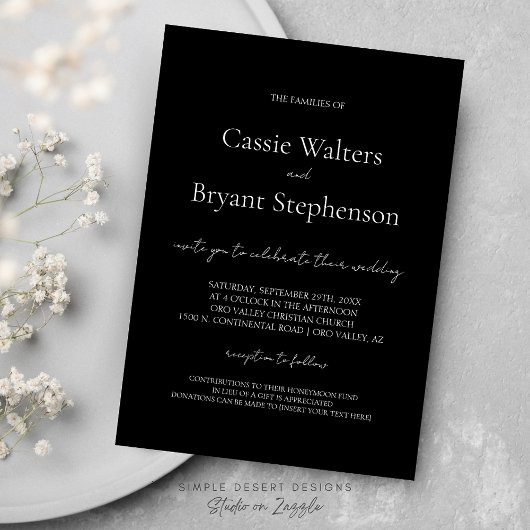 Elegant Modern Script Chique Zwart-wit bruiloft Kaart