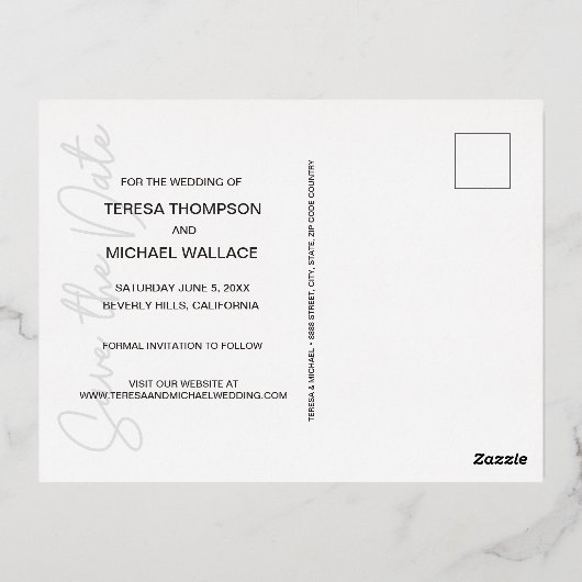 Elegant Modern Script Custom Photo Wedding Folie Feestdagen Briefkaart (Achterkant)