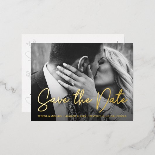 Elegant Modern Script Custom Photo Wedding Folie Feestdagen Briefkaart (Voorkant / Achterkant)