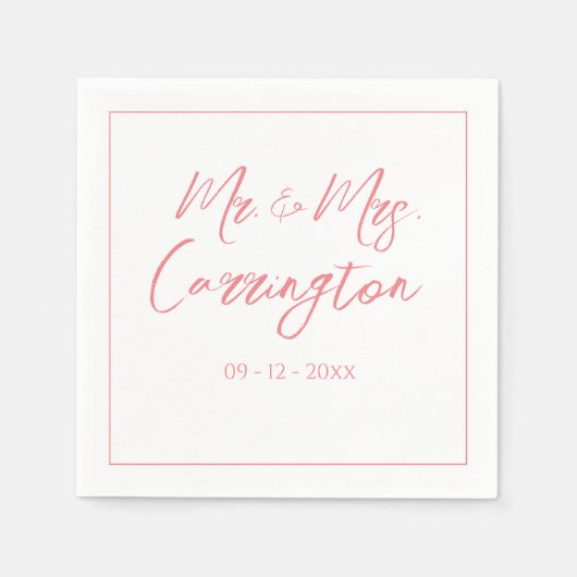 Elegant modern script de heer Mrs Pink Wedding Servet (Voorkant)
