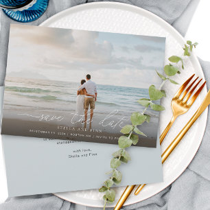 Elegant Modern Script Foto Bruiloft Save The Date