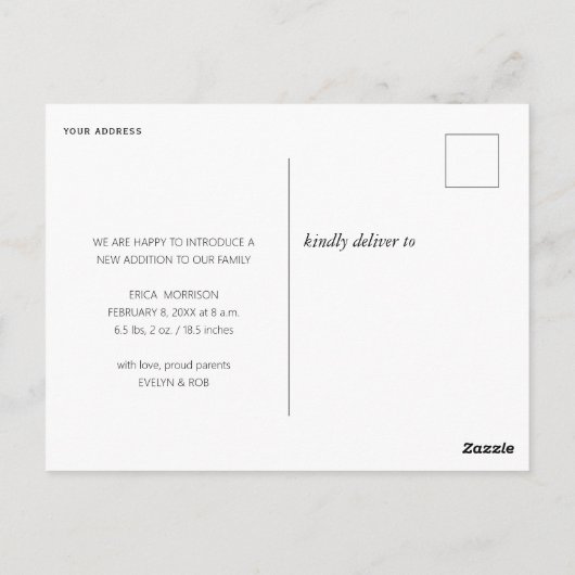 Elegant Modern Script Geboorteaankondiging briefka Briefkaart (Achterkant)