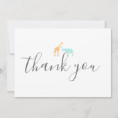 Elegant modern Script Giraffe Elephant Baby shower Bedankkaart (Voorkant)