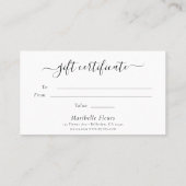 Elegant modern Script Gold Heart Cadeaucertificaat Visitekaartje (Achterkant)